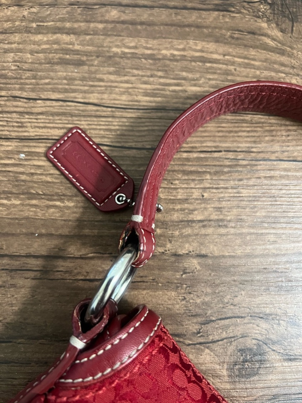 Coach SoHo Red Signature Canvas & Leather Shoulder Bag with Buckle Accent - Picture 13 of 16